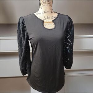 80 Park Black Lace Keyhole Front Blouse Size Small